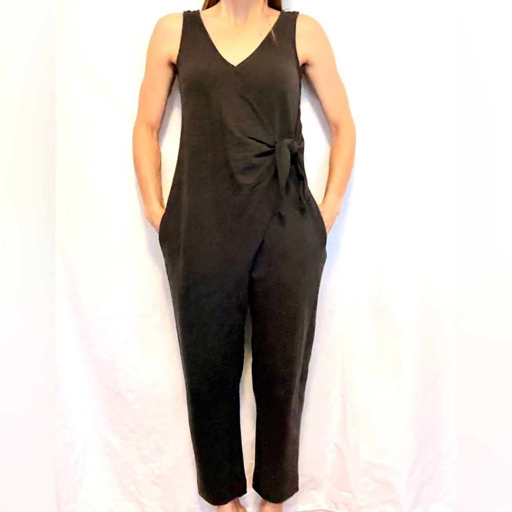 Anthropologie Saturday Sunday Gathered Tie Sleeveless Cotton Gray Jumpsuit